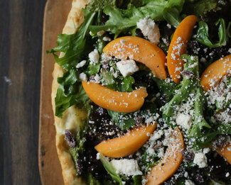 Pistachio Pesto Apricots & Feta Spring Green Pizza Salad